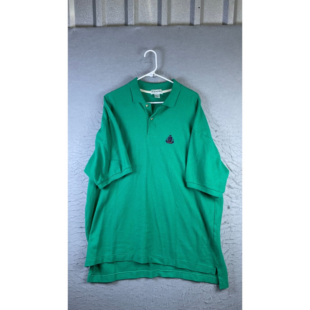IZOD Polo Shirt Mens XL Green Excellent Short Sleeve Crest Logo Pique Cotton